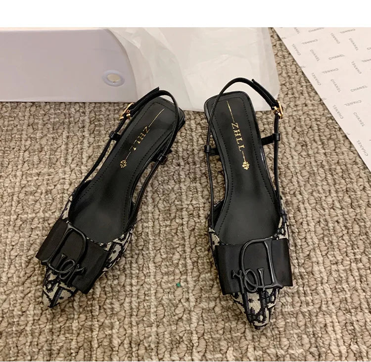 French Style Pointed Toe Backless Heeled Sandals Closed Toe Design Wide Width Plus Size Soft Comfortable High Heel Slip On Shoes