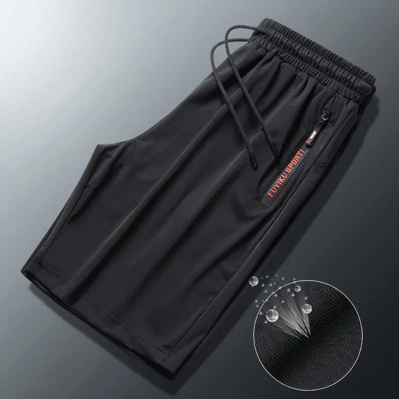 Men's Summer Ice Silk Jogger Sweatpants Zipper Pockets Breathable Running Gym Workout Athletic Mesh Pants Drawstring Design