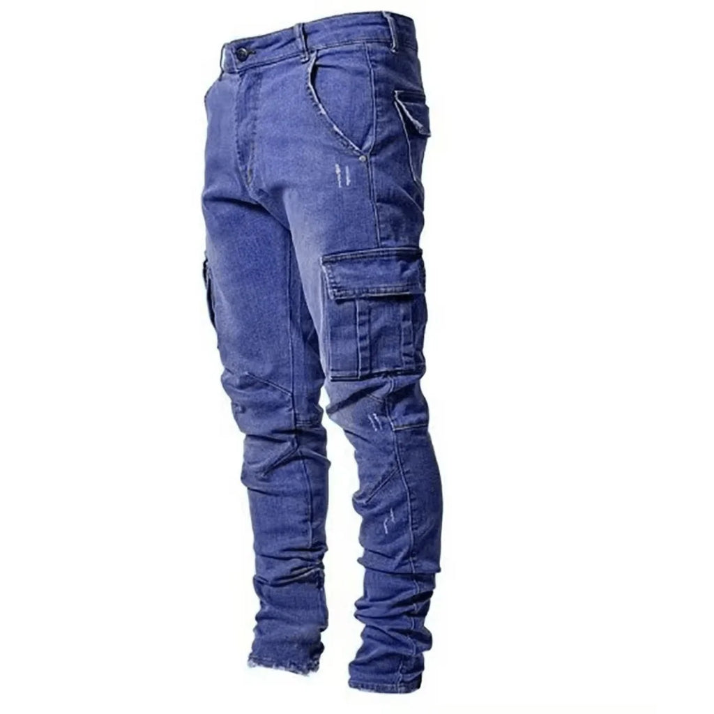 650G Men's Slim Fit Denim Pants Street Motorcycle Ankle binding High-quality Fashion Tight Fitting Cut Multiple Colors Choose