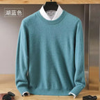 Autumn Winter 100% Mink Cashmere Sweater Men's Round Neck Pullover Loose Solid Color Plus Size Base Knit Business Casual Sweater