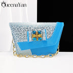 Queena Yan  2025 Shiny Italian Fashion Pointed Toe Women Heel Fashion Rhinestone Decoration Pink Color Shoes And Bag Set