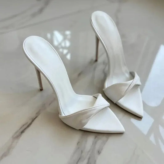 12CM European and American Fashion Sexy Pointed Thin High-Heeled White Sandals with Flared Thin Heels Women's Shoes in Large Siz