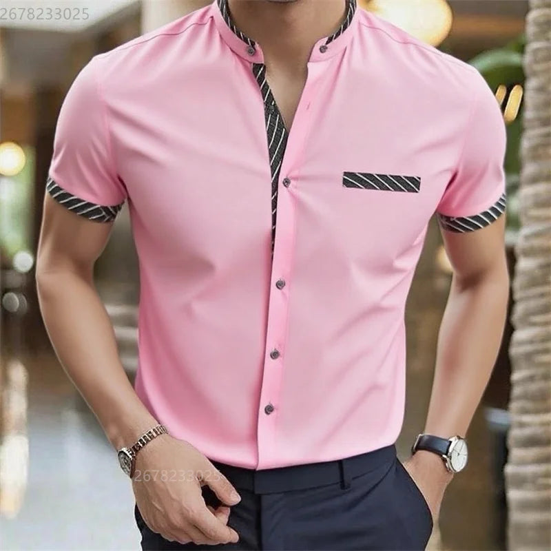 Men's shirt new 3D printed shirt Men's business office wear Men's short sleeve fashion casual breathable fabric XS-6XL