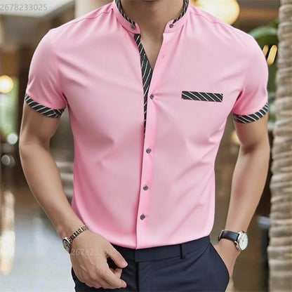 Men's shirt new 3D printed shirt Men's business office wear Men's short sleeve fashion casual breathable fabric XS-6XL