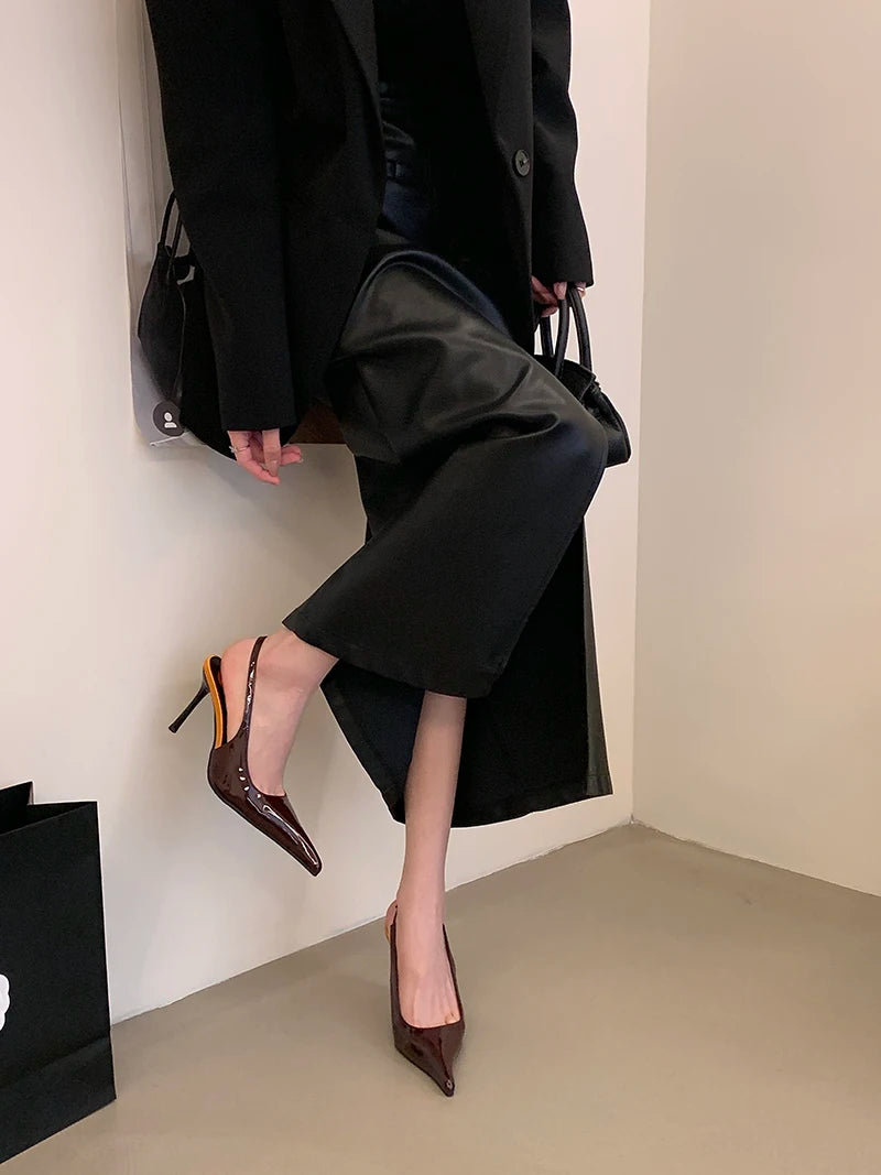 Women's Designer Heels Patent Leather Pointed Toe Sculptural Thin High Heels Sandals Pumps Runway Chic Luxury Party Dress Shoes