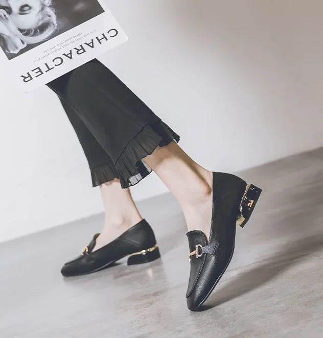 Women's Summer Footwear Square Toe Shoes for Woman 2025 Low Heel Elegant Office Loafers Black Luxury Brand Slip on High Quality