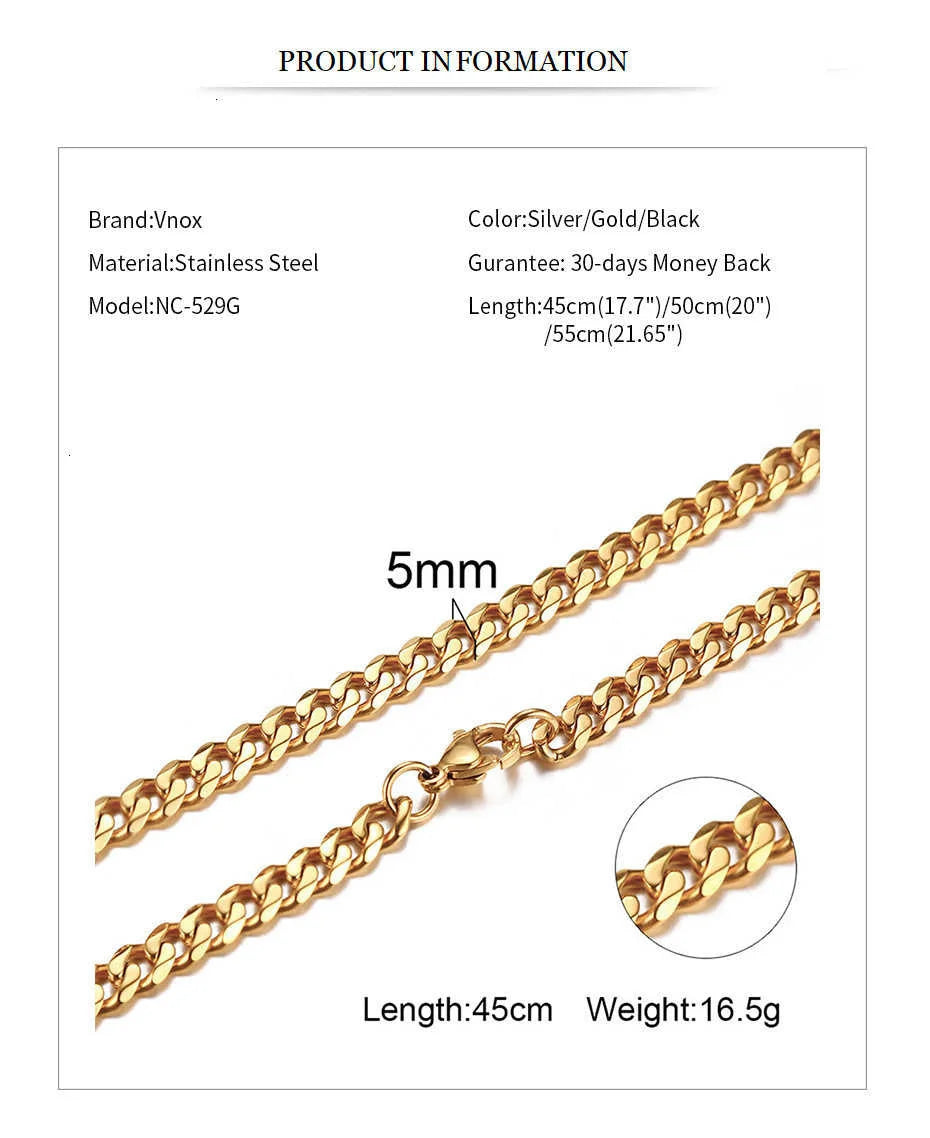 Vnox 3-7mm Cuban Chain Necklaces for Men Women, Stainless Steel Miami Curb Links Chain, Basic Cool Boy Collar