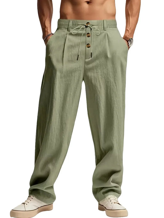 New Men's Cotton and Linen Casual Breathable Pants, Fashionable Street Sport Pants, Beach and Outdoor Loose Straight Pants