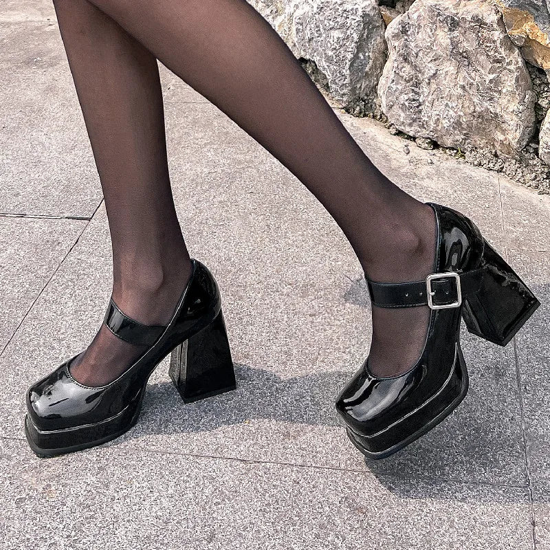 Women's High Heels Pumps Mary Jane Shoes Platform Pink Black Wine Red White Block Heeled Working Party Dance Wedding Shoe Female