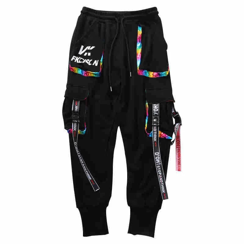 Y2K Joggers Cargo Pants For Men Casual Hip Hop Pocket Male Trousers Sweatpants Street Ribbons Techwear White Pant Pantalon Homme