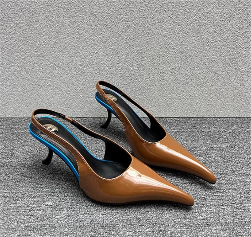 Women's Designer Heels Patent Leather Pointed Toe Sculptural Thin High Heels Sandals Pumps Runway Chic Luxury Party Dress Shoes