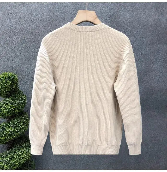Korean Style Men's Sweater Vertical Stripes Round Neck Pullovers High Quality Inner Soft Knitted Fashion Versatile Undershirt
