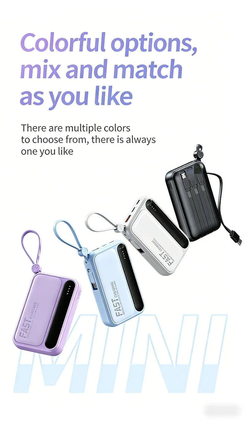 10000/20000mah Power Bank  4 in1 Built in Cables Intelligent Digital Display Light Portable Battery for IPhone Android Phone