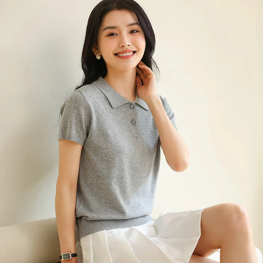 100% Cotton Women POLO Collar Casual Top T-shirt luxury designer clothing woman plus size clearance sale