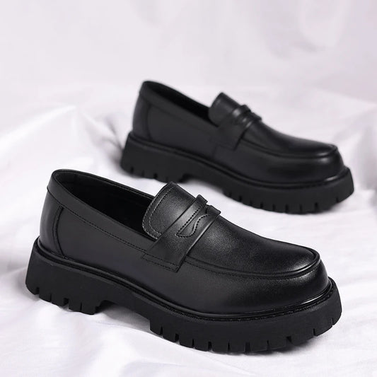 Black Platform Loafers Slip On Chunky Sole Casual Dress Shoes Comfortable Fashion Footwear For All Match For Daily Wear Office