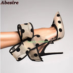 Spotted Breathable Mesh Pumps Big Bow Pointed Stiletto Buckle Strap High Heels Fashion Party Banquet Wedding Pumps For Women 47