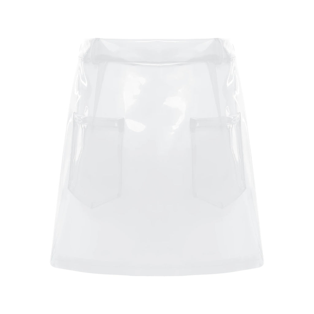 Transparent Pvc Disco Jazz Dance Bodycon Skirt for Women High Waist Pencil Miniskirt with Pockets See Through Cover Up Clubwear