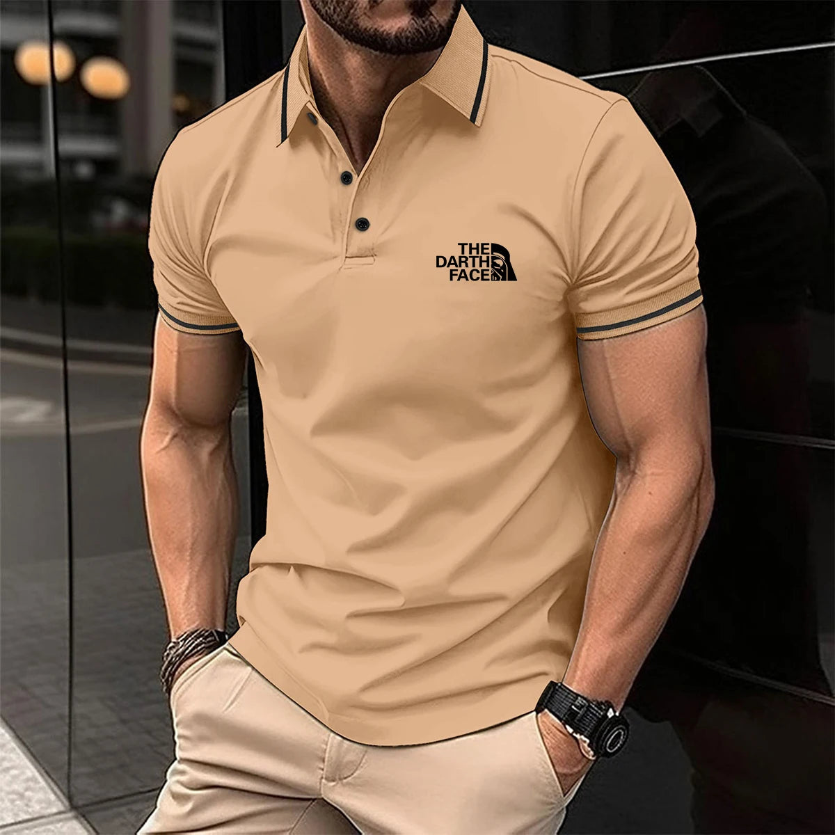 Premium Men's Polo Shirt: Skin-Friendly Material, Contrast Trim Collar & Cuffs, Stylish Graphic Print