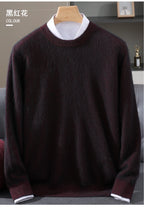 Autumn Winter 100% Mink Cashmere Sweater Men's Round Neck Pullover Loose Solid Color Plus Size Base Knit Business Casual Sweater
