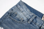 American retro washed letter spliced denim trousers high street trendy brand couple loose straight micro-flared long trousers