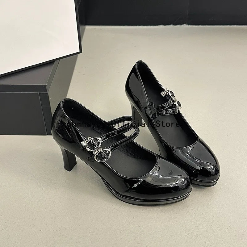 Thin High Heel Women Mary Jane Shoes Concise Shallow Belt Buckle Shoes Spring Autumn Ladies Elegant Wedding Dancing Pumps