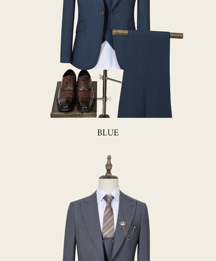 ST Cassy High-End Brand Formal Business Men's Suits Single Breasted Solid Color Slim Fit Suit Wedding Three-Piece