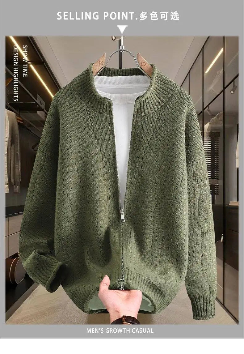 2026 Autumn Men's High Quality Comfortable Loose Solid Color Knitted Cardigan jacket Men's Fashion Trend Casual Sweater men