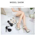 Sexy Super High Heels 14cm Fashion Wrinkled Leather Shoes Women Sandals Summer Peep Toe Platform Metal Buckle Female Pumps Party