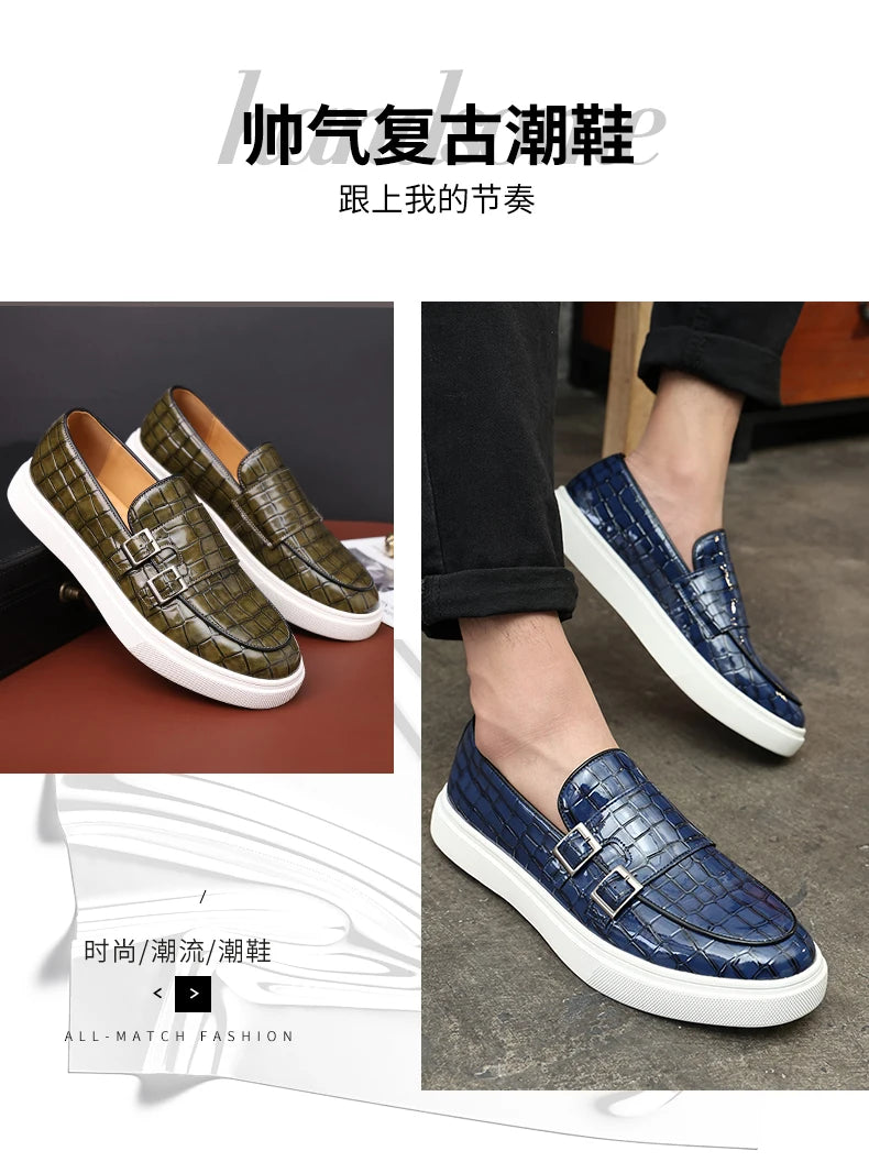 New Black Sneakers Men Vulcanize Shoes Yellow Crocodile Pattern Slip-On Size 38-46 Zapatos De Hombre Men Shoes