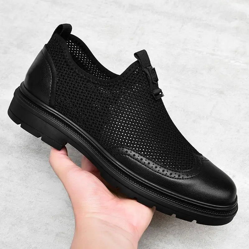 2026 New Men's Soft Leather Shoes Sandals Business British Style Groom Wedding Suit Perforated Breathable Anti-Slip