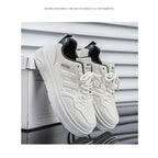 2026 Summer Men's White Platform Sneakers Leather Casual Shoes Thick Sole Streetwear Trendy Footwear