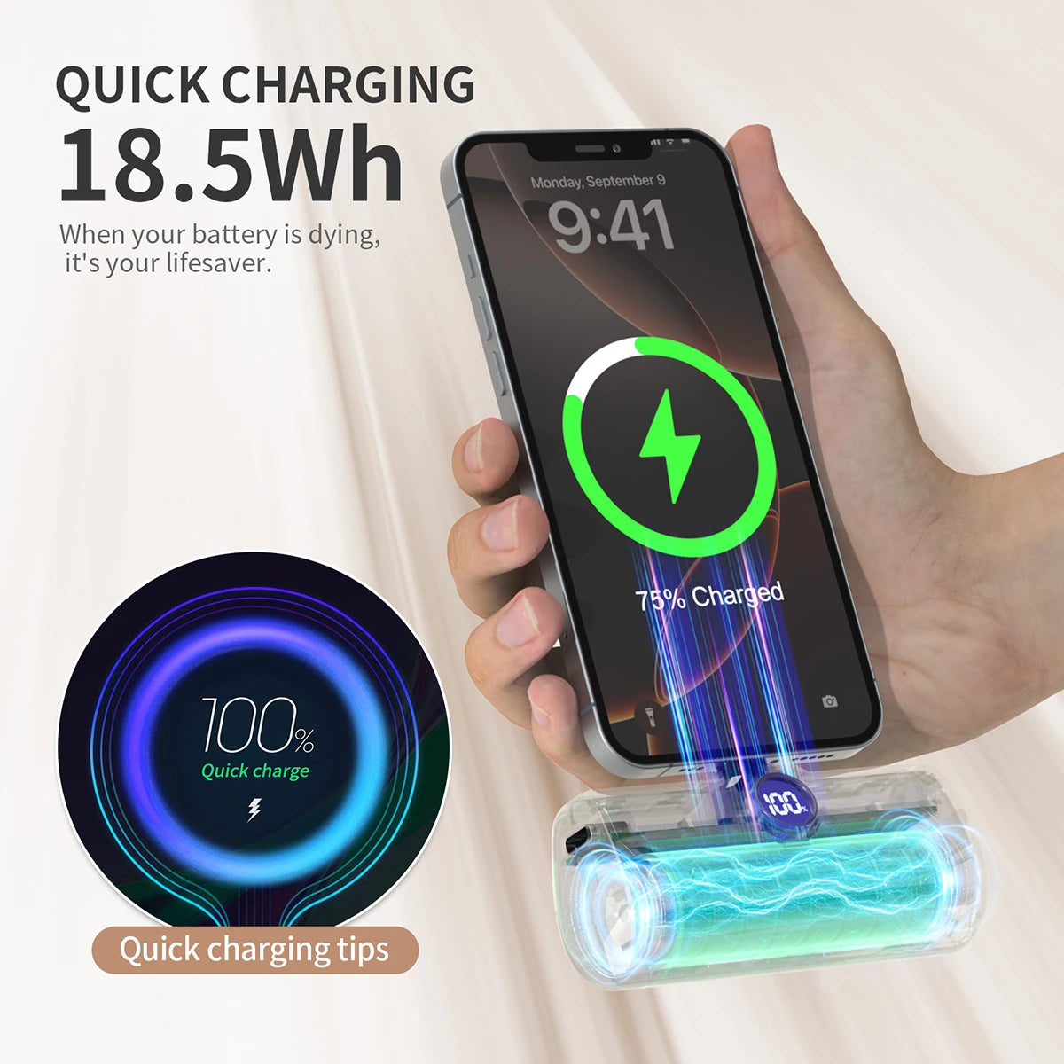 Fast Charging Power Bank Portable Charger External Battery for iPhone Samsung Huawei Xiaomi HONOR 5000mAh Type C or Lightning