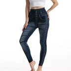 High Waist Faux Denim Jean Leggings Slim Elastic Seamless Skinny Pencil Pant Summer Female Workout Fashion Denim Jeans Leggings