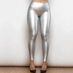 Shascullfites Melody Regular V Shape Leggings High Waist Leather Leggings X Cross Pants Faux Leather Pants Metallic Leggings