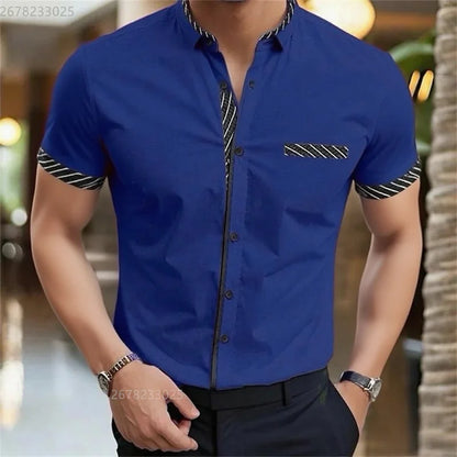 Men's shirt new 3D printed shirt Men's business office wear Men's short sleeve fashion casual breathable fabric XS-6XL