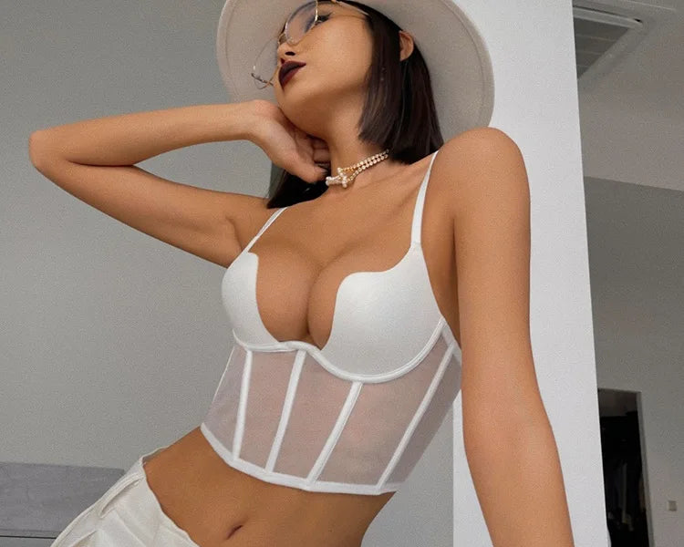 Women Push Up Bra Sets Transparent Lingerie Sexy Shaper Bra Beauty Back Comfortable Underwear Adult's Fishbone Gauze Bralette