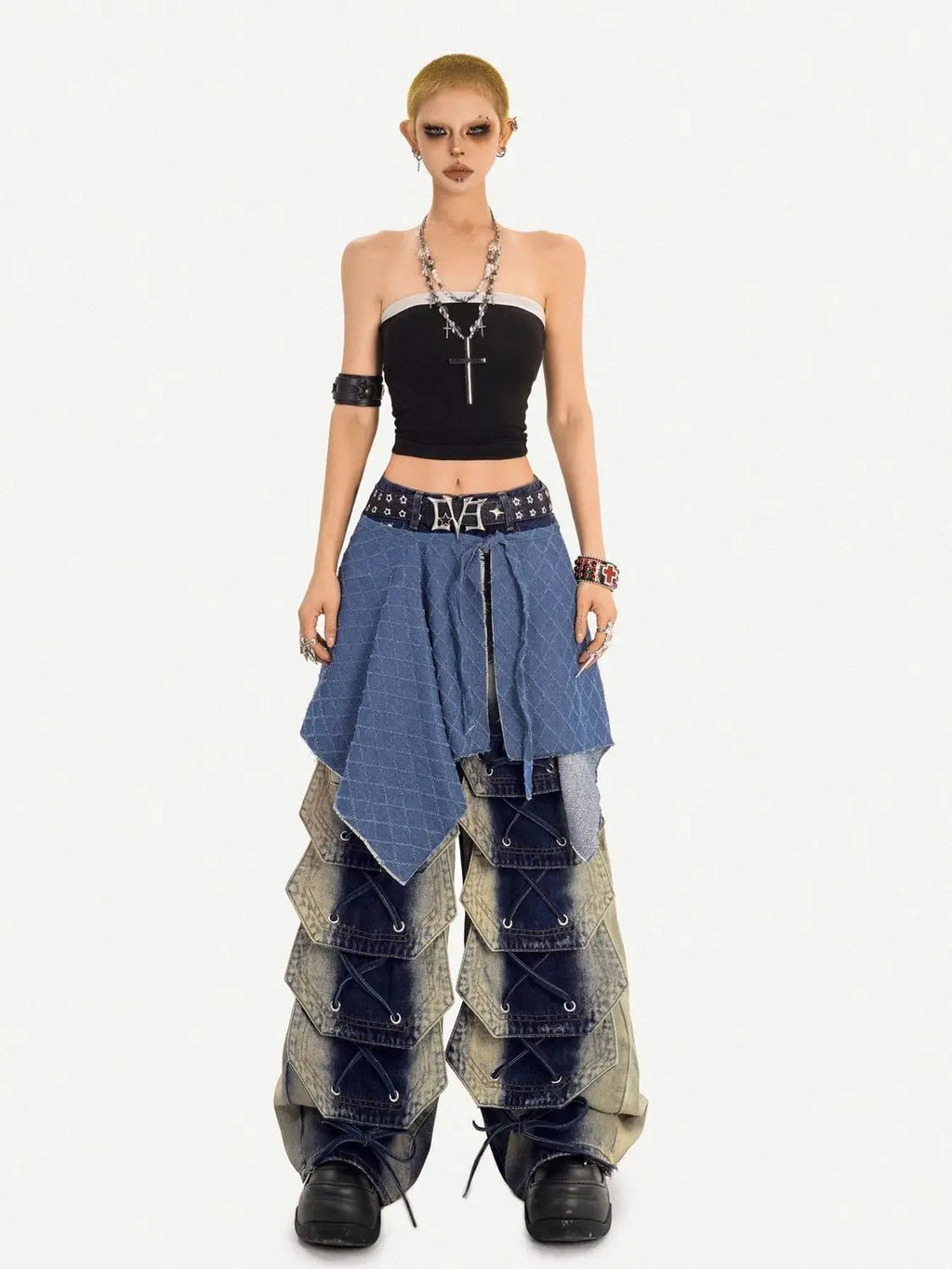 Fashionable Retro Embroidered Personalized Irregular High Waisted Jeans 2026 New Women Loose Oversized Streetwear Wide Leg Pants