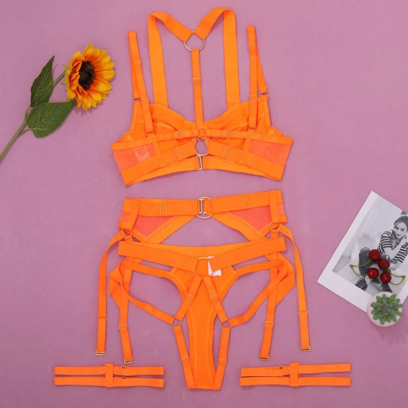Toucheart Strap Cross Sexy Lingerie Body Shaping Separates Set Women Solid Color Sexy Hollow Out Underwear Metal Sheet Bra Set