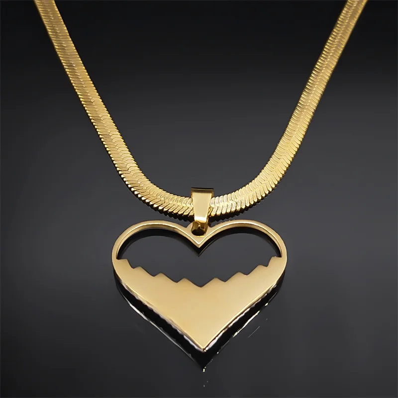 Crystal Love Heart Pendant Necklace Choker for Women Stainless Steel Gold Color Blade Chain Necklaces Jewelry Valentines Gifts