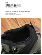 Men'S Black And White Mid Top Hiking Boots Waterproof Leather Platform Sneakers Non Slip Outdoor Casual Shoes With Rugged Sole