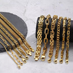 Gold Color Men's Chain Bracelet,Hiphop Stainless Steel Chunky Chain Wristband,Rock Punk Jewelry Gift for Dad Son BBF Him