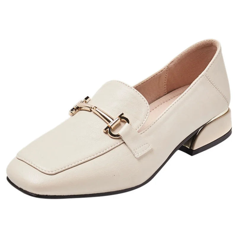 Women's Summer Footwear Square Toe Shoes for Woman 2025 Low Heel Elegant Office Loafers Black Luxury Brand Slip on High Quality