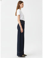Missuoo 2026 Summer Women's Trendy Wide Leg Jeans Dark Blue High Waist Center Pleated Denim Pants with Contrast Stitching
