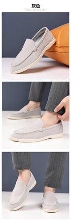 Mens Suede Slip On Loafers Comfortable Lightweight Casual Shoes With White Sole For Daily Wear And Driving Retro Style Simple