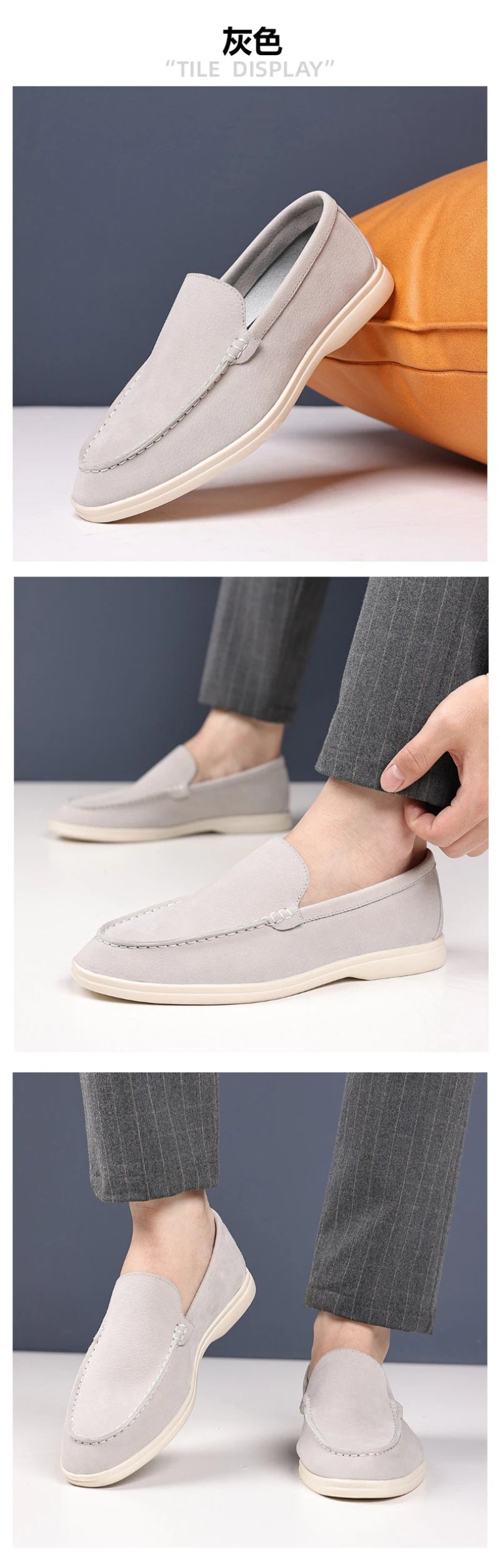 Mens Suede Slip On Loafers Comfortable Lightweight Casual Shoes With White Sole For Daily Wear And Driving Retro Style Simple