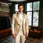 ULBYANRY Brand Selection Men's Jacquard Suit Set for Men, EU44-EU62 Plus Size Avaliable 3-piece Suit Attire Costume Tuxedo