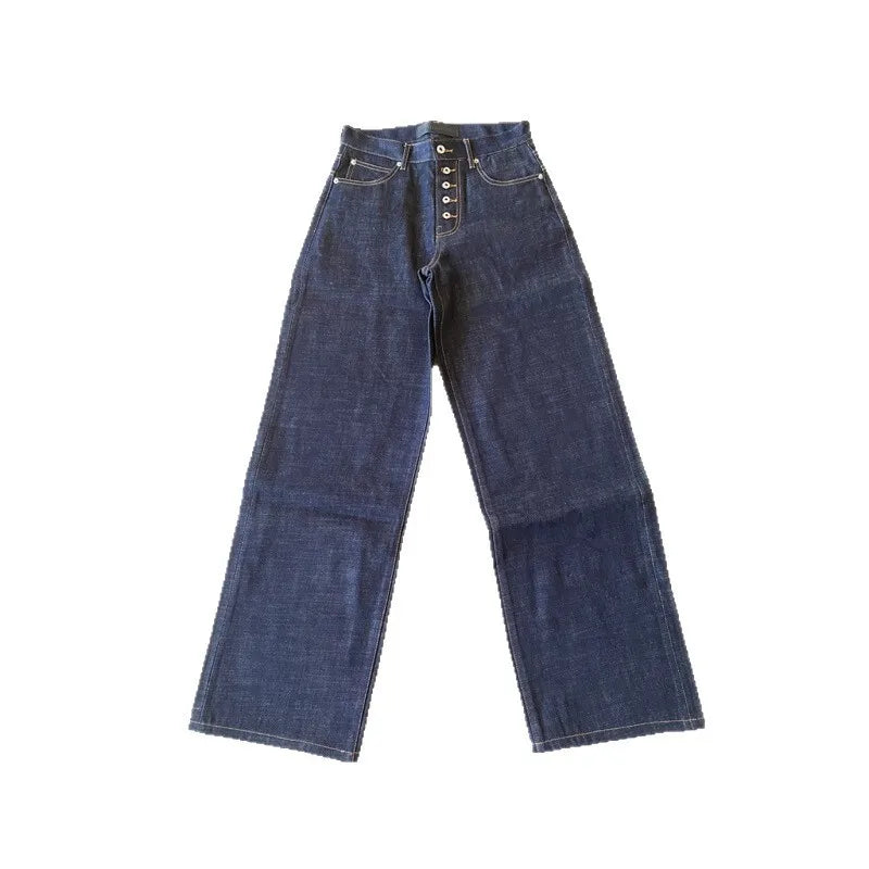 MWJLPWQ Button Design Machete Denim Baggy Jeans Men's High Street Edge Selvedge Niched Hiphop Loose Long Wide Leg Pants 12377