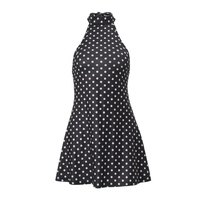 Polka Dot Elegant Off Shoulder Sleeveless Backless High Waist Halter Mini Dress Y2K Summer Fashion Club Party Vestidos