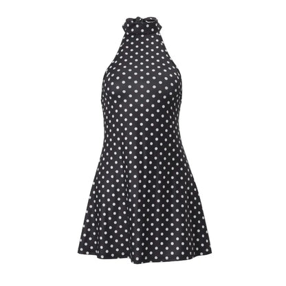 Polka Dot Elegant Off Shoulder Sleeveless Backless High Waist Halter Mini Dress Y2K Summer Fashion Club Party Vestidos