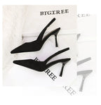 Fashionable Banquet Empty High Heel Shoes For Women's Shoes Thin Heel Pointed Toe Hollow Single Shoes For Women's Shallow Mouth